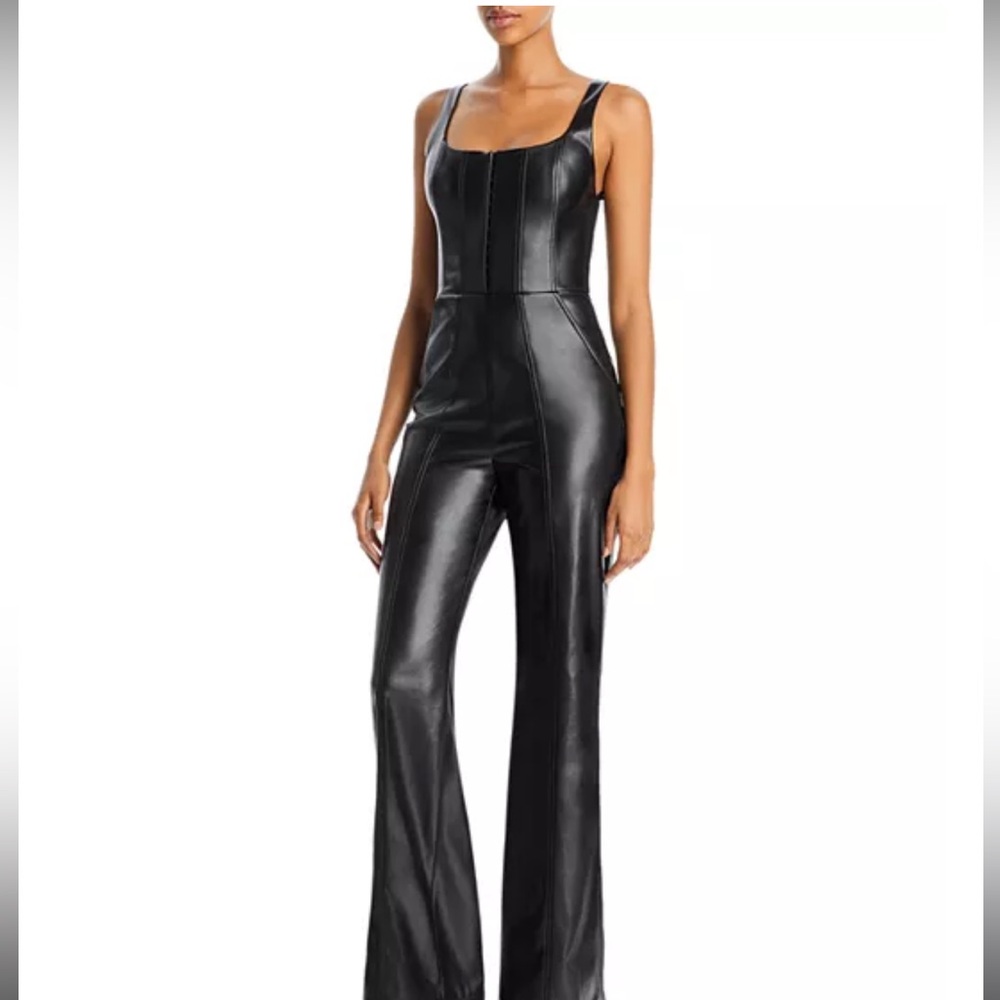Chels Vegan Leather Black Women's Jumpsuit